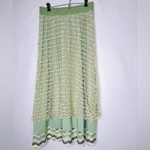 Lapis Womens Crochet Layered Midi Skirt Sz M Whimsy Boho Hippie Earthy Coachella
